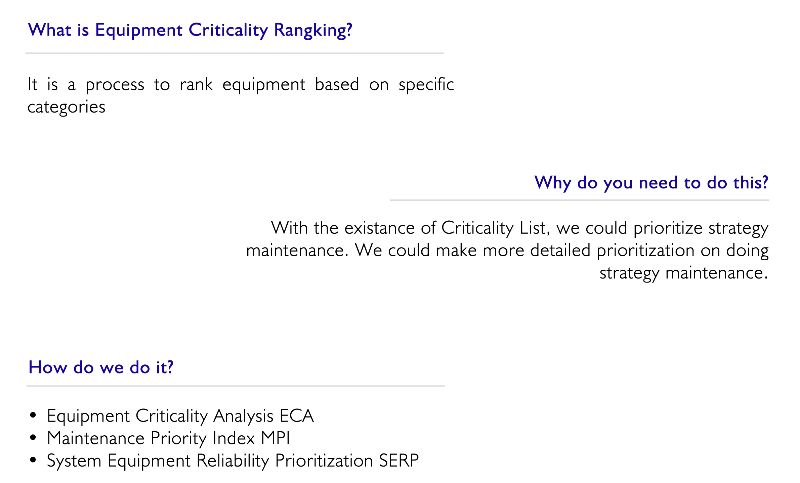 Equipment Criticality Ranking