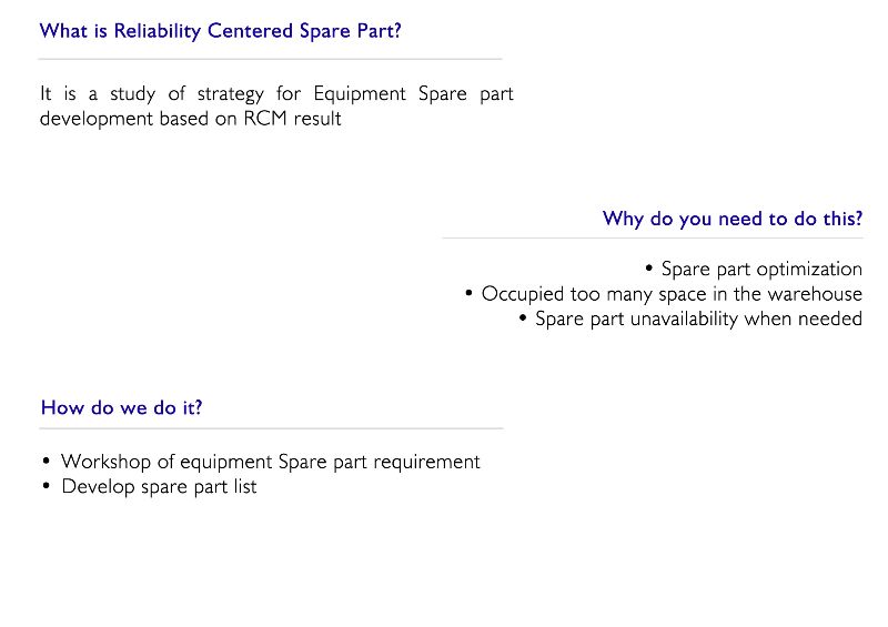 Reliability Centered Spare part